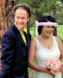 Josh Blue with his wife Yuko Kubota on their day of wedding.