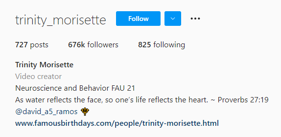 Trinity Morisette's Instagram Bio