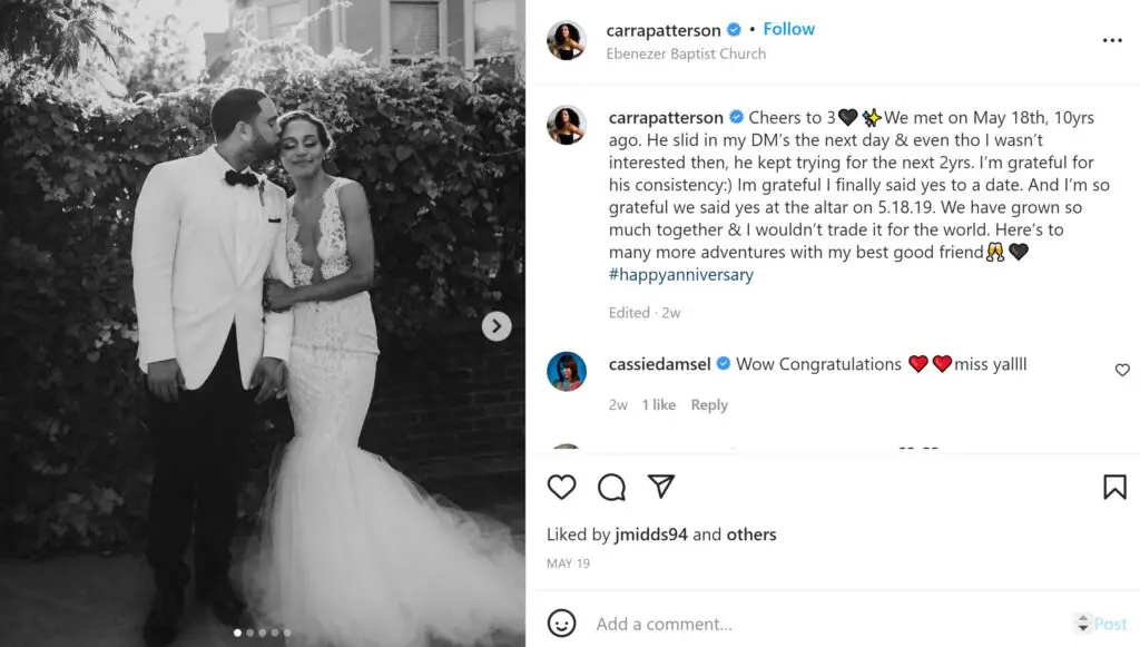 Carra Patterson shares wedding anniversary posts
